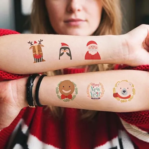 Christmas Temporary Tattoo Stickers Waterproof Cartoon Santa Claus Reindeer Snowman Body Art Face Stickers For Kids Holiday Party Decoration