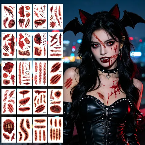 Halloween Horror Scar Tattoo Stickers Waterproof Realistic Wound Stitches Face Body Art Temporary Makeup Decals Party Props