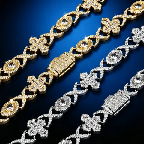 Hip Hop Iced Out Cross Evil Eye Necklace Copper Zirconia Gold Silver Plated Men Hip-Hop Pendant Chain Jewelry Gift