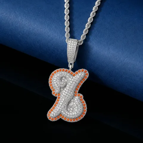Collana con Pendente Lettera a Snodo Osseo Hip Hop Iced Out per Uomo Rame con Zirconia Intarsiata Gioielli Alfabeto A-Z con Catena a Fune