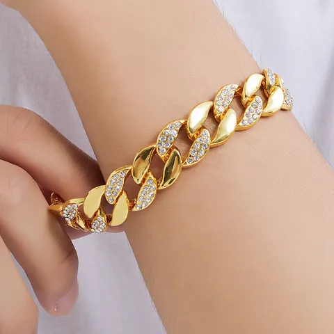 Collana a Catena Cubana Hip Hop Uomo con Strass Iced Out in Lega Placcata Oro 18K Catena a Maglia Grossa Gioielli Moda Unisex