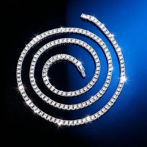 Collana Tennis Hip Hop in Lega Uomo Donna Punk Catena con Strass AAA Collana di Cristallo Gioielli Iced Out Oro Argento