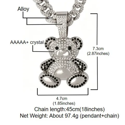 Hip Hop Iced Out Bär Anhänger Halskette Legierung Strass Voll Diamant Tier Anhänger Panzerkette Schmuck Für Herren