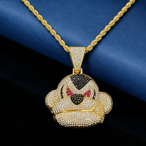 Hip Hop 3D Affe Anhänger Halskette Legierung Vereist Strass Tierkette Für Herren Damen Streetwear Schmuck Gold Silber