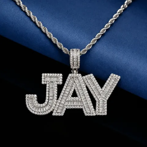 Collana con Pendente Lettera Iniziale Iced Out Hip Hop Gioielli in Rame Strass Con Catena a Fune da 20 Pollici Uomo Donna