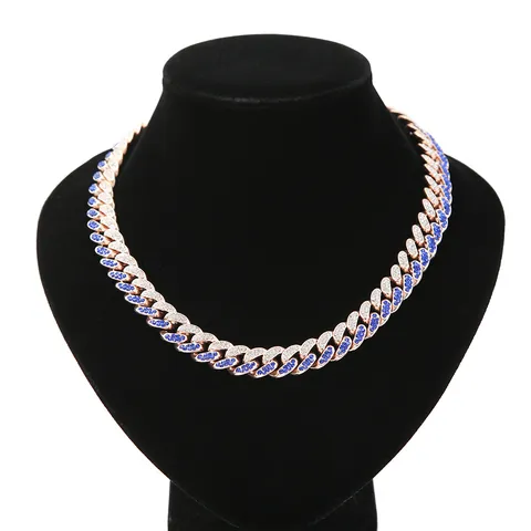 Collana Hip Hop Maglia Cubana da Uomo Iced Out Bicolore Lega Strass Catena Pesante Gioielli per Streetwear Festa Regalo