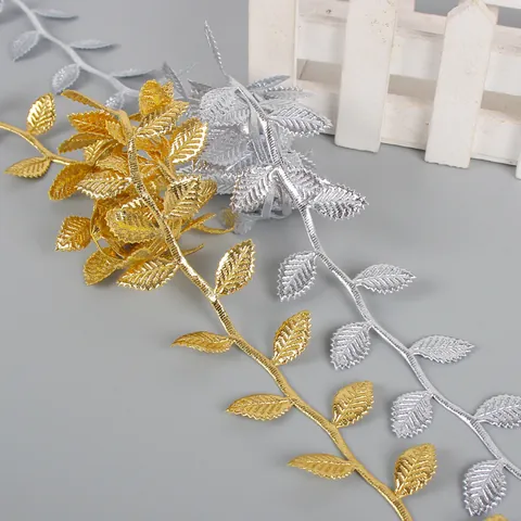 Cinta de Hoja en Relieve Por Ultrasonidos Oro Plata Borde de Hoja Serrado Metálico Para Envoltura de Regalos Boda Fiesta Ropa