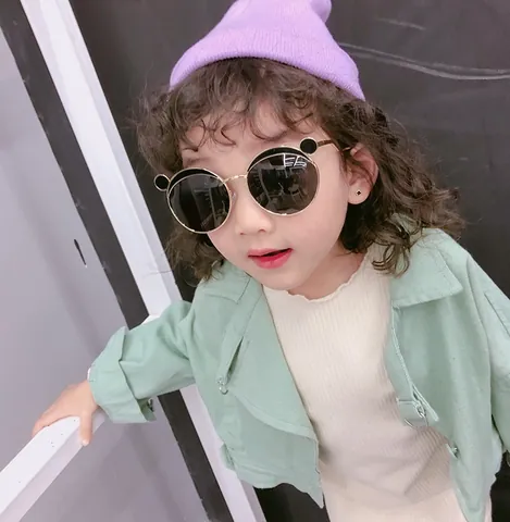 Kids Round Bear Ears Sunglasses Metal Frame UV400 Polarized Fashion Eyewear For Boys Girls Children Outdoor Sun Glasses