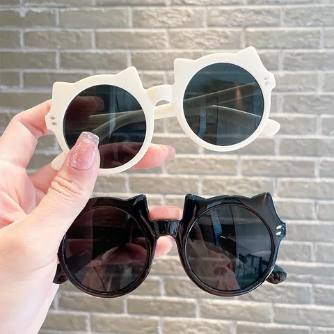 Kids Cat Ear Sunglasses UV400 Protection PC Frame AC Lens Fashionable Cute Round Sun Glasses For Boys Girls Outdoor Party