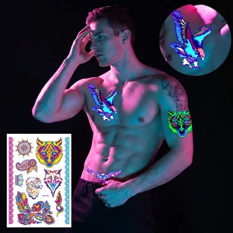 UV Fluorescent Scorpion Animal Temporary Tattoo Stickers For Halloween Party Assorted 3D Glow In Dark Body Art Waterproof Decals