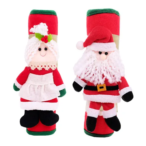 Christmas Refrigerator Handle Covers Santa Claus Mrs Claus 3D Cloth Fridge Oven Microwave Door Handle Protector Decor