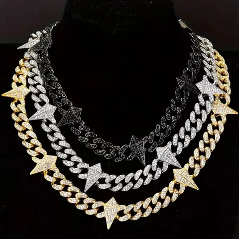 Hip Hop Cubaanse Schakelketting Ketting Armband Set Iced Out Strass Doorn Legering Sieraden Voor Mannen Vrouwen Partij