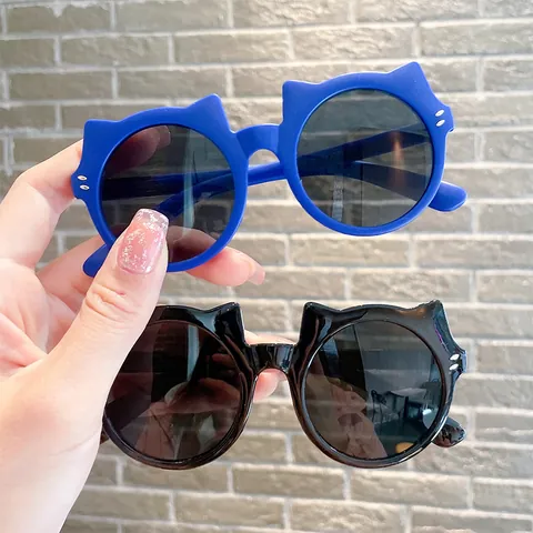 Kids Cat Ear Sunglasses UV400 Protection PC Frame AC Lens Fashionable Cute Round Sun Glasses For Boys Girls Outdoor Party