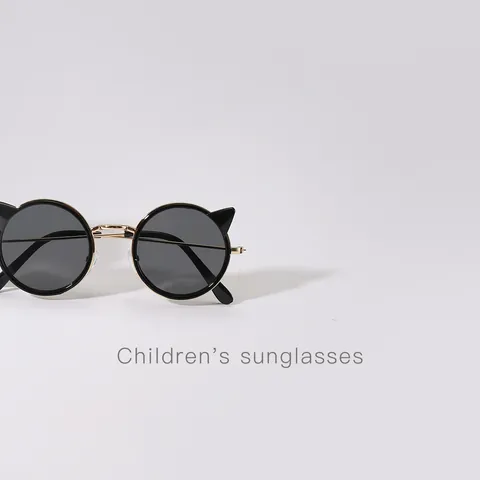 Kids Cute Cartoon Cat Ear Sunglasses Round Metal Frame Sun Glasses For Children UV400 Protection Summer Outdoor Beach Eyewear