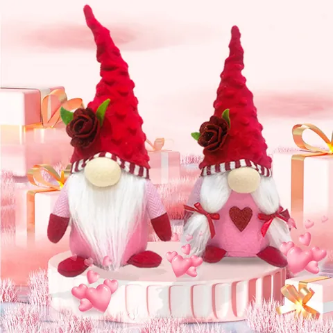 Mother's Day Rose Gnomes Faceless Doll Plush Decorations Nordic Rudolph Ornaments Pink Red Heart Desktop Decor For Home Gift