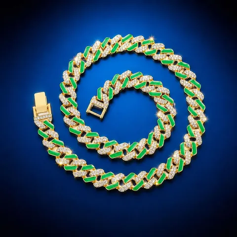 Collana Bracciale Catena Cubana Hiphop Lega Con Strass Blu Verde Smalto Catena Spessa Per Uomo Donna Gioielli Da Festa