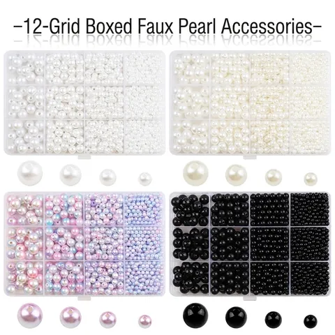 Cuentas de Perlas Artificiales en Caja Accesorios para Joyería DIY Cuentas de Plástico ABS Redondas para Collar Pulsera