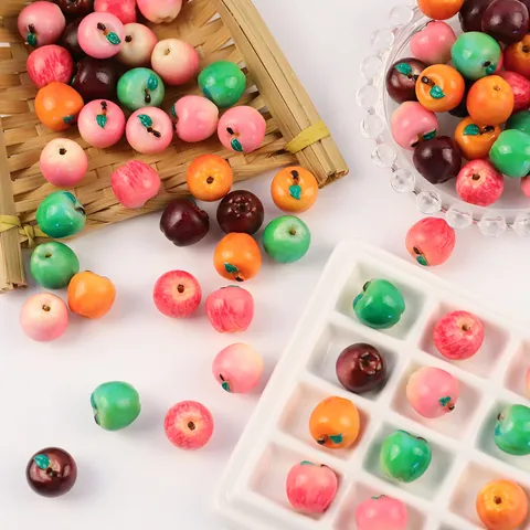 Cuentas de Resina de Manzana de Fruta Simulada 3D Cuentas Sueltas Irregulares Perforadas para DIY Collar Pulsera Llavero Fabricación de Joyas Colores Mezclados