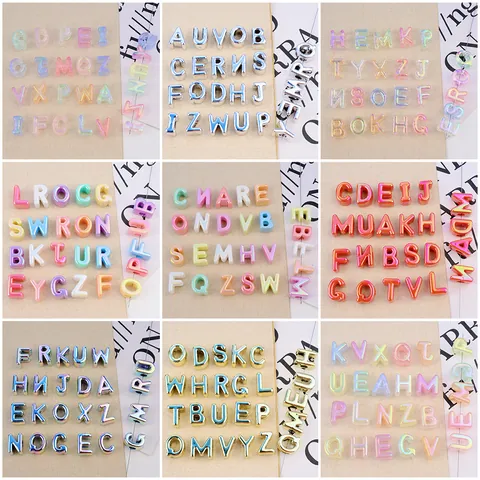 Cuentas de Alfabeto de Acrílico Chapadas en UV Cuentas Sueltas de Orificio Grande para Cadena de Teléfono DIY Accesorios de Joyería