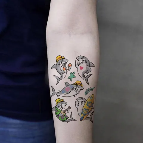 Cartoon Shark Undersea Mermaid Sea Animal Temporary Tattoo Stickers for Kids Waterproof Body Art Long Lasting Stickers