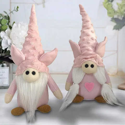 Valentine's Day Gnome Plush Doll Pink Pig Ear Faceless Old Man Piggy Heart Figurine Desktop Ornament Home Decoration Gift