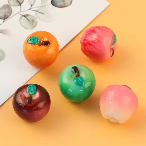 Cuentas de Resina de Manzana de Fruta Simulada 3D Cuentas Sueltas Irregulares Perforadas para DIY Collar Pulsera Llavero Fabricación de Joyas Colores Mezclados