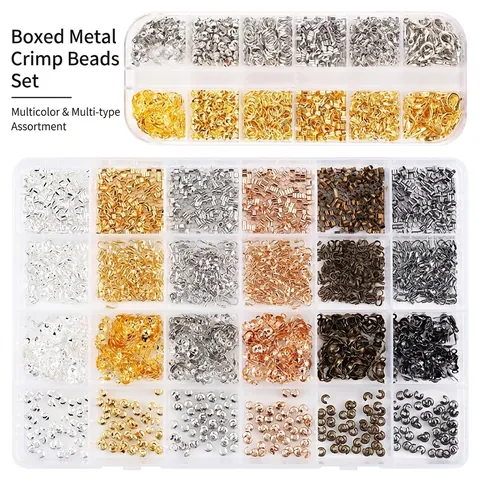 Juego de Cubiertas de Nudos de Cuentas de Engarce de Metal Galvanizado Kit de Accesorios de Joyería DIY en Caja para Collar Pulsera