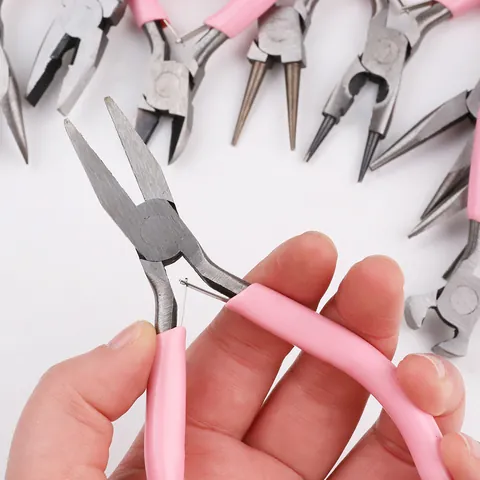 Alicates de Joyería de Acero al Carbono Rosa Para Hacer Collares Pendientes Hechos a Mano DIY Mini Herramienta de Precisión Mango Plástico