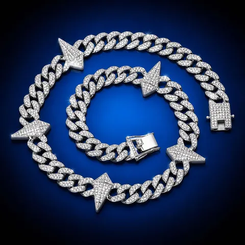 Hip Hop Cubaanse Schakelketting Ketting Armband Set Iced Out Strass Doorn Legering Sieraden Voor Mannen Vrouwen Partij