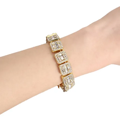 Bling Cuban Link Chain Necklace Bracelet Alloy Rhinestone Hip Hop Jewelry Gold Silver Geometric Nightclub Fashion Accessory