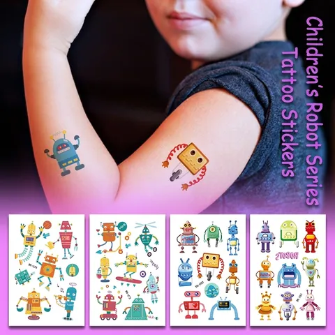 Waterproof Children Cartoon Vehicle Robot Temporary Tattoo Stickers For Kids Boys Birthday Party Favors Body Art Decals