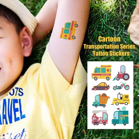Waterproof Children Cartoon Vehicle Robot Temporary Tattoo Stickers For Kids Boys Birthday Party Favors Body Art Decals