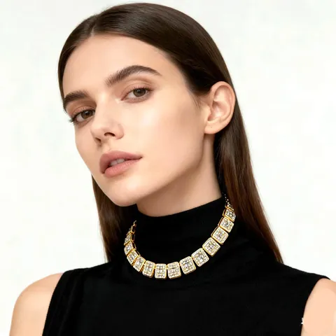 Bling Cuban Link Chain Necklace Bracelet Alloy Rhinestone Hip Hop Jewelry Gold Silver Geometric Nightclub Fashion Accessory