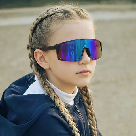 Kids One Piece Large Frame Cycling Sunglasses Outdoor Windproof Sport Eyewear For Boys Girls UV400 Protective Sun Glasses