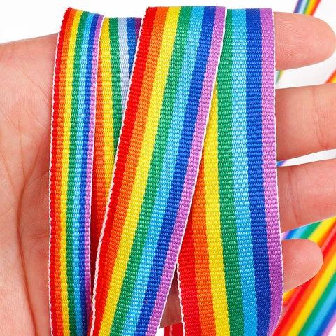 Rainbow Striped Polyester Ribbon Plain Weave Intercolored Ribbed Tape For DIY Crafts Wedding Gift Baking Packaging Decor