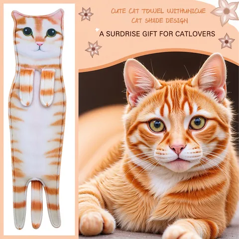 Creative Realistic Cat Hand Towel Absorbent Microfiber Hanging Towel For Kitchen Bathroom Cute Animal Pattern Decorative Washcloth