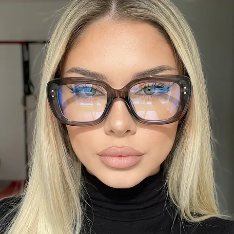 Square Anti-Blue Light Glasses For Women Men Retro Large Frame Optical Eyeglasses PC Frame AC Lens Fashion Rice Nail Decorative Clear Lens Eyewear