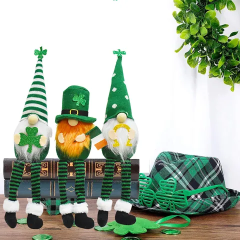 Saint Patrick's Day Green Gnome Decoration Plush Irish Clover Gonk Faceless Doll Long Legs Home Party Decor Ornaments