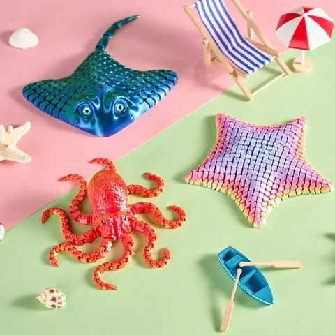3D Gedruckte Simulation Meerestier Fidget Spielzeug Flexible Bewegliche Gelenke Oktopus Seestern Rochen Modell Deko Geschenk