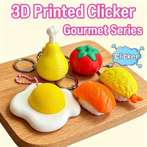 Kreativer 3D-gedruckter Lebensmittel Fidget Klicker Schlüsselanhänger Stressabbau Spielzeug Simuliertes Sushi Hähnchenkeule Tomate Ei