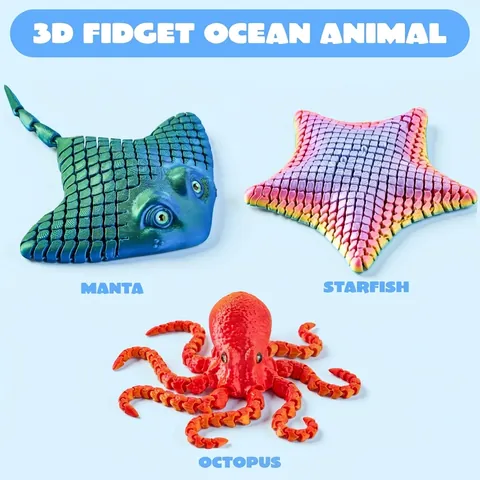 3D Gedruckte Simulation Meerestier Fidget Spielzeug Flexible Bewegliche Gelenke Oktopus Seestern Rochen Modell Deko Geschenk