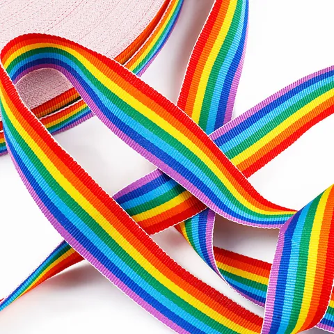 Rainbow Striped Polyester Ribbon Plain Weave Intercolored Ribbed Tape For DIY Crafts Wedding Gift Baking Packaging Decor