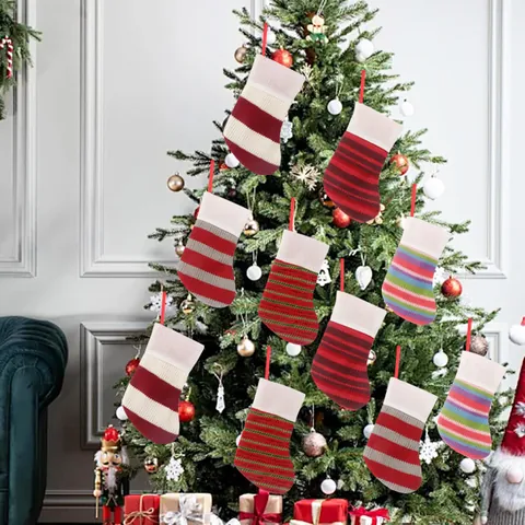 Mini Knitted Christmas Stockings Pendant Acrylic Non-Woven Socks Christmas Tree Hanging Ornament Festive Gift Bag Party Decor