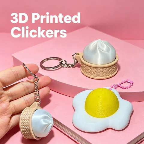 3D-gedruckt Dampfbrötchen Spiegelei Clicker Fidget Toy Schlüsselanhänger Kreativer Stressabbau Simulation Essen Schlüsselring Für Kinder Erwachsene