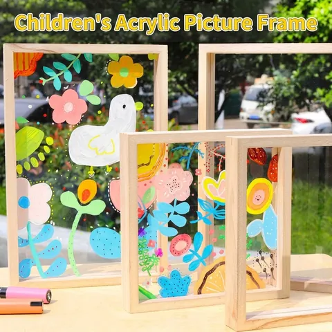 Marco de Fotos de Madera Acrílica Transparente DIY para Niños Pintura Artesanía Hecho a Mano Material de Arte Jardín de Infantes Marco de Decoración