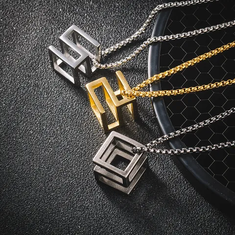 Vintage Titanstahl Zauberwürfel Anhänger Halskette Romantische 520 1314 Symbole Hip Hop Minimalistischer Schmuck Für Paare Herren Damen