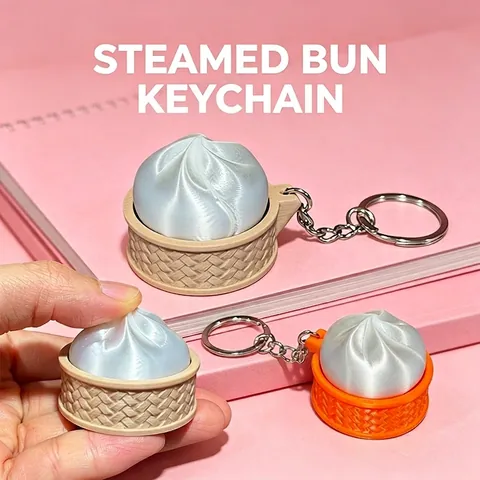 3D-gedruckt Dampfbrötchen Spiegelei Clicker Fidget Toy Schlüsselanhänger Kreativer Stressabbau Simulation Essen Schlüsselring Für Kinder Erwachsene