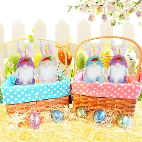 Easter Bunny Gnome Hanging Doll Candy Jar Decoration Creative Plush Nordic Rabbit Gnome With Carrot Ornament Gift For Children