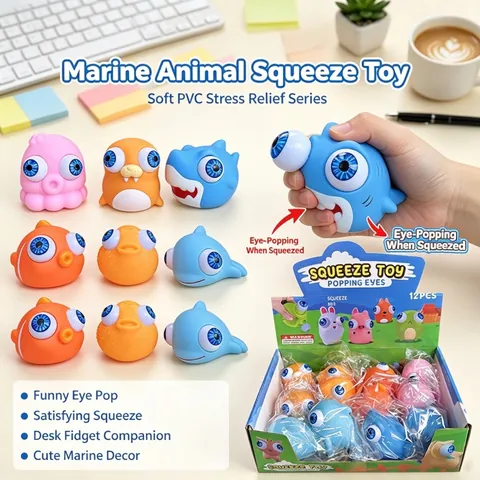 Eye Popping Marine Animal Squishy Toy Soft PVC Shark Octopus Stress Relief Squeeze Fidget Toy For Kids Adults Office Gift