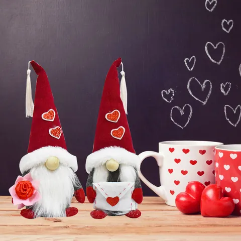 Mother's Day Gnome Plush Doll Sequin Heart Knitted Hat Tomte Ornament With Rose Envelope For Home Shelf Table Desktop Decoration Gift